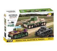 COBI 2740 Renault R35, Valentine IX, Panzer I HC:WWII Triple Tank Set 595pcs