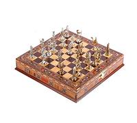 GiftHome Historical Egypt Pharaoh Figures Metal Chess Set for Adult,Handmade Pieces and Natural Solid Wooden Chess Board with Pearl Design Around Board and Storage Inside King 3.4inc