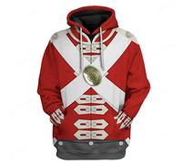 Historical Hoodie Revolutionary War Uniform Costume 3D Printed Army Jacket Halloween Costume, British Army Redcoats, Large