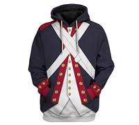 Historical Hoodie Revolutionary War Uniform Costume 3D Printed Army Jacket Halloween Costume - - Large