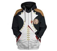 Historical Hoodie Revolutionary War Uniform Costume 3D Printed Army Jacket Halloween Costume, Napoleon Bonaparte, XS
