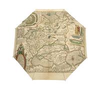 Historical Map Art European Umbrella Windproof Automatic Foldable Umbrells Auto Open Close for Men Women Kids