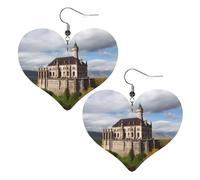 Historical monuments of Armenia Leather Earrings for Women Heart Dangle Earrings Lightweight Drop Earring Jewelry Gift