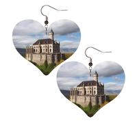 Historical monuments of Armenia Leather Earrings for Women Heart Dangle Earrings Lightweight Drop Earring Jewelry Gift