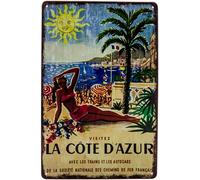 Historical Retro Vintage Tin Sign with Travel Motif, Holiday Decorative Sign, 30 x 20 cm (France - Cote D Azur)
