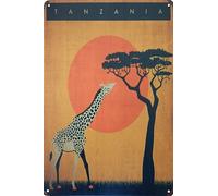 Historical Retro Vintage Tin Sign with Travel Motif, Holiday Decorative Sign, 30 x 20 cm (Tanzania)