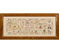 Historical Sampler Company Animal Magic Birth Sampler" on 16 ct Aida, with thread, needle,chart and instructions. Finished size 62 x 22cm.