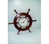 historicalmuseumstore 18" Solid Wood Brass Ship Wheel Wall Clock Porthole Nautical Decor Shipwheel - Maritime Pirate Black