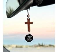 Historicn - Bible Verse Car Rearview Hanging Cross Ornament, Daily Bible Verse Rearview Mirror Cross Ornament with “I Am With You Always” Medallion, for Car Interior Decoration (black)