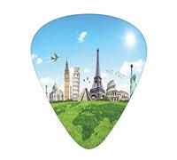 History archaeology Guitar Picks 12 Pack Universal ABS Guitar Picks,Famous History archaeology of The World Theme Holiday Travel,for Acoustic and Electric Guitar,Blue and White