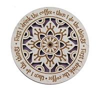 History & Heraldry Woodcuts Sentiment Wooden Coaster Gift Idea First I Drink the Coffee