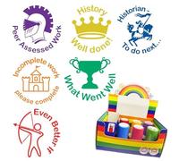 History Teacher Stamp Box Set. 6 Stamps: History/Well Done, What Went Well, Even Better If, Peer Assessed Work, Incomplete Work, Historian - to do Next.