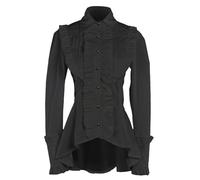 HistoryWomen Victorian Gothic Steampunk Blouse, Cotton Ruffle Button Down Shirt with Lace-Up Back, White, Black, Black, XL