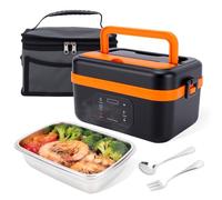 HISUEKIG 1L Cordless Electric Lunch Box, 60W Rechargeable Battery Powered Heated Lunch Box for Adult, Stainless Steel Liner, Heating Food Warmer Gift for Indoor Outdoor Work Office Camping Travel