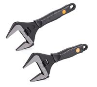 HISUEKIG 2Pcs Adjustable Spanner Set, 6" and 10" Wrenches with Non-Slip Handle, 30mm/50mm Wide Jaw Opening Black Oxide Finish, Heavy-Duty Plumbing Tools for Plumbers, Cr V Alloy Steel