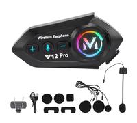 HISUEKIG 5.4 Motorcycle Helmet Speakers, Super Long Battery Life, Motorbike Helmet Bluetooth Headset with Soft/Hard Mic, IPX6 Automatic Answer, Intelligent Noise, RGB LED Light