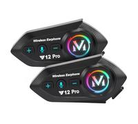 HISUEKIG 5.4 Motorcycle Helmet Speakers, Super Long Battery Life, Motorbike Helmet Bluetooth Headset with Soft/Hard Mic, IPX6 Automatic Answer, Intelligent Noise, RGB LED Light(2 Set)