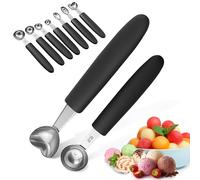 HISUEKIG 7Pcs Melon Baller Scoop, Stainless Steel Ice Cream Scoop, Melon Ballers Melon Scoop for Cutting and Scooping Fruit Melons Cake Scoop Cake Press Mold Spoon