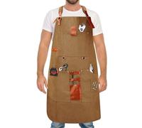 HISUEKIG Tool Work Welding Aprons for Men and Women with 8 Pockets, Canvas Woodwork Apron, Wood Working Tools, Woodworking Waterproof Apron for Bbq, Cooking, Gardening, Welding （Brown）