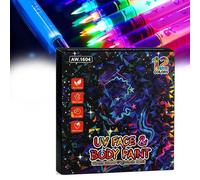 HISUNBEN Glow in the Dark Face Paint Pens, 12 Colors UV Neon Crayons Kit, Body Paint Markers, Glows Under Blacklight, for Adults Halloween Makeup Party
