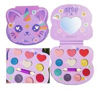 HISUNBEN Makeup Sets for Girls,10 Colors Children's Makeup Toys with Mirror,Non-Toxic Kids Cosmetics with 1 Washable Brushes, Stage Performance Halloween Birthday Party Beauty Set Gift£¨cat£©