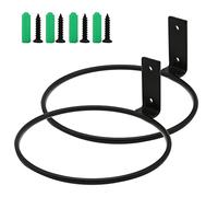 hisunfarm 2 Pcs 6 Inch Flower Pot Holder Hangers,Ring Wall Mounted Planter Hook, Iron Black Collapsible Bracket for Outdoor and Indoor Use (6 inch)