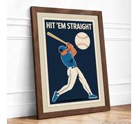 Hit Em Straight Vintage Framed Wall Art Print A3 Walnut