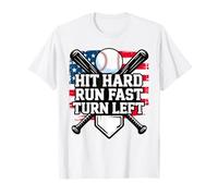 Hit Hard Run Fast Turn Left American Baseball Drip Patriotic T-Shirt