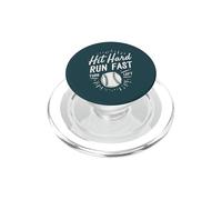Hit Hard Run Fast Turn Left Baseball Funny Sport Mom Dad PopSockets PopGrip for MagSafe