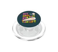 Hit Hard Run Fast Turn Left Baseball Funny Sport Mom Dad PopSockets PopGrip for MagSafe