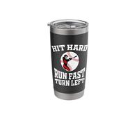 Hit Hard Run Fast Turn Left Funny Baseball Player Stainless Steel Insulated Tumbler