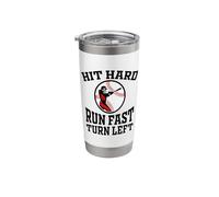 Hit Hard Run Fast Turn Left Funny Baseball Player Stainless Steel Insulated Tumbler