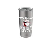 Hit Hard Run Fast Turn Left Funny Baseball Player Stainless Steel Insulated Tumbler