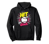 Hit Like A Girl Girls Softball Empowering Sports Slogan Pullover Hoodie, Adult Unisex, Black, XL