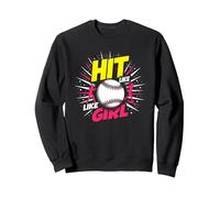 Hit Like A Girl Girls Softball Empowering Sports Slogan Sweatshirt, Adult Unisex, Black, XL