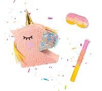 Relaxdays Unicorn Pinata, w/stick & mask, kids' birthday pinata, refillable, HxWxD: 49.5 x 43 x 10 cm, colourful