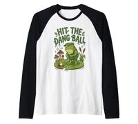 Hit The Dang Ball Funny Goblincore Frog Golfer Raglan Baseball Tee