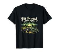 Hit The Road with No Regrets Vintage Biker Badge T-Shirt