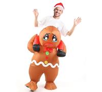 HITASION Christmas Inflatable Costumes Ride On Gingerbread Man Cute Blow up Suit for Adults Xmas Halloween Cosplay Party