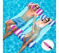 2Pcs 130CM Swimming Pool Float Hammock, 4-in-1 Saddle/Lounge Chair/Hammock/Drifter Inflatable Float Bed Raft Recliner Beach Hot Tub Mat (Blue & Pink)