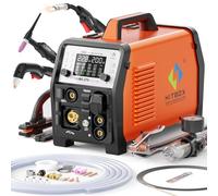 HITBOX 6-in-1 Multi Process Welder 200A 240V - MIG/Gasless/Gas, HF TIG, Plasma Cutter, Stick, Spot Welder Combo with Synergy & Large LED Display for Aluminium, Home & DIY (HBMC270)