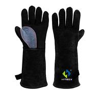 HITBOX Barbecue Gloves 14 Inch 932 °F Welding Glove of Cowhide Leather Suitable for ARC TIG MIG Welder and Oven/Baking/Heat Resistant/Anti Animal Bite Work Gloves, Black