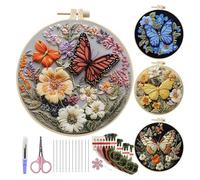 Hitburu Beginner Embroidery Kit | Creative Butterfly - Art Craft Handy Sewing,for Learning Practice Learn School Project Entertainment Women Friend Youth Men Family