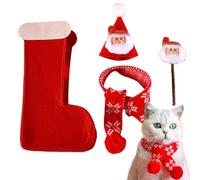 Hitburu Christmas Cat Toys | Cute Hat and Scarf Outfit Costume for Festive Cat,Hat and Scarf for Cat Christmas Costume Decoration, Christmas Cat Apparel for Kittens