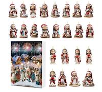 Hitburu Christmas Pendant Countdown Calendar, Count Down to Christmas 24-Pendant Jesus Calendar, 2D Acrylic Scene Props Seasonal Collectibles, for Fence Mantel Wall Living Room Bedroom