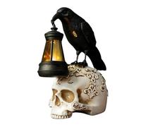 Hitburu Crow Figurine,Raven on Skull Statue Halloween Figurines | Resin Sculpture with Solar Lantern, Photo Props Gothic Decor Home Decorations for Living Room Lawn Yard Porch