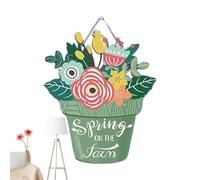 Hitburu Spring Sign for Front Door, Flowers Spring Welcome Wreaths Sign for Front Door, Ornament Wall Decoration Hanger for Party Home Yard Outdoor Indoor Porch Kitchen
