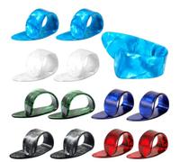 Hitefu 12 Pcs Celluloid Guitar Thumb & Finger Picks, Medium Flat Thumbpicks for Acoustic Guitar, Banjo, Ukulele, Bass (6 Colors, Style 2)