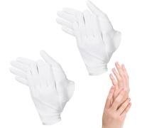 Hithika 2 Pairs White Cotton Gloves - Moisturizing Spa Gloves for Dry, Sensitive, or Eczema-Prone Skin - Reusable Soft Gloves for Night Cream, Inspection, or Costume Use - One Size