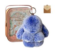 HItianya Fluffy Bunny Keychain, Fluffy Bunny Charms with Exquisite Box, Bunny In a Tin, Handmade Soft Bunny Pompom Keychain for Bags, Keys (Dark Blue)